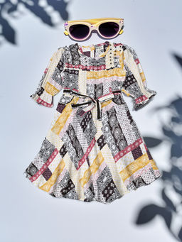 Bella Moda - Multi-Colour Printed Dress with Belt (Set of 2)