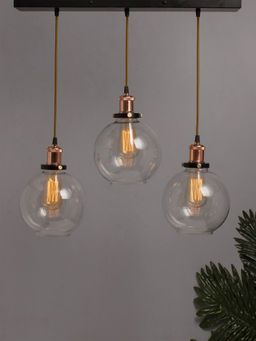 Homesake - Linear Chandelier Glass Globe Light Rose Gold