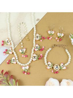 Asthetika Kids - Pink Meenakari Floral Kundan Jewellery Set