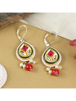 Asthetika Kids - Red Green Drop Kundan Stone Earrings
