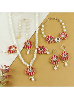 Asthetika Kids - Aesthetic Kids Purple Floral Kundan Stone Jewellery Set