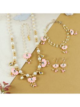Asthetika Kids - Aesthetic Kids Pink Floral Meenakari Kundan Stone Jewellery Set