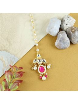 Asthetika Kids - Aesthetic Kids Pink Kundan Studded Drop Stone Handcrafted Maang Tika