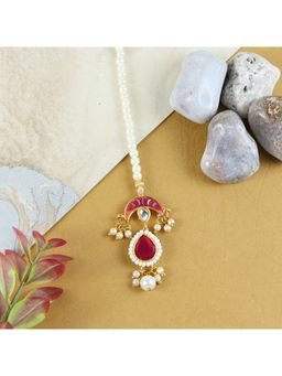 Asthetika Kids - Aesthetic Kids Red Kundan Studded Drop Stone Handcrafted Maang Tika
