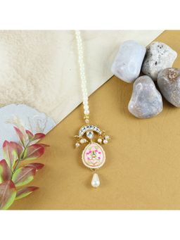 Asthetika Kids - Aesthetic Kids Pink Meena Kundan Studded Handcrafted Maang Tika