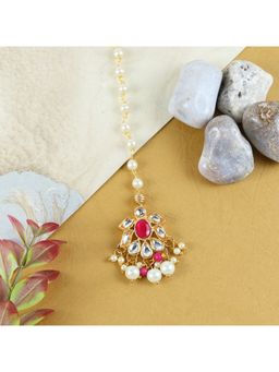 Asthetika Kids - Aesthetic Kids Red Floral Kundan Studded Handcrafted Maang Tika
