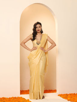 Swtantra - Flax Yellow Silken Saree With Jacquard with Unstitched Blouse