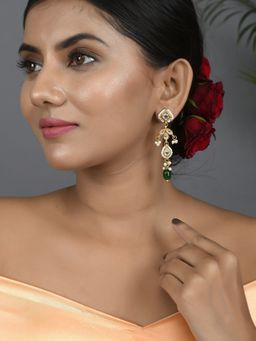 DASTOOR - Golden Green & White Pearl Detailing Earrings