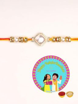 Accessher - White Pearl Gold Plated Elegant Water Rakhi with Roli Chawal & Card (Set of 3)