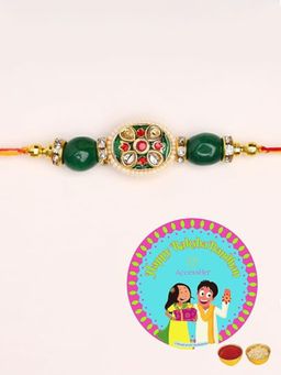 Accessher - Multi-Color Gold Plated Semi Stones Meenakari Rakhi with Roli Chawal & Card (Set of 3)