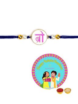 Accessher - Multi-Color Stylish BRO Design Enamel Rakhi with Roli Chawal & Card (Set of 3)