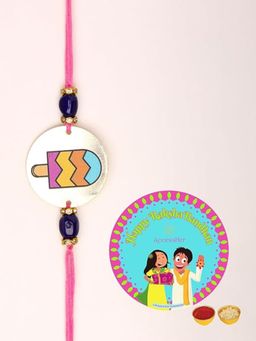 Accessher - Multi-Color Quirky Style Candy Design Rakhi with Roli Chawal & Card (Set of 3)