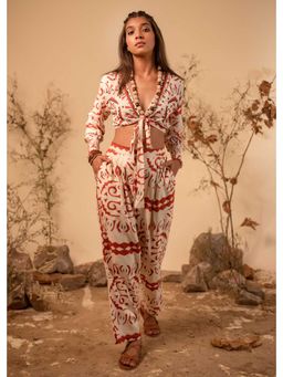 LABEL REYYA - Off White & Rust Tribal Co-Ord (Set of 2)