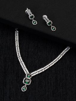 Zoey - Silver Plated Green Stone Studded Jewellery Set For Women