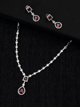 Zoey - Silver Plated Red Stone Studded Jewellery Set For Women