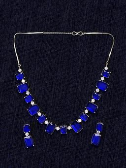 Zoey - Silver Plated Blue Stone Studded Jewellery Set For Women