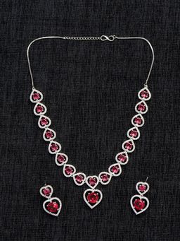 Zoey - Silver Plated Red Stone Studded Jewellery Set For Women