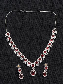 Zoey - Silver Plated Red Stone Studded Jewellery Set For Women