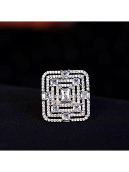 Zoey - Silver Plated White Stone Studded Adjustable Rings For Women
