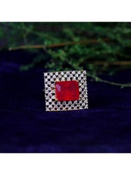 Zoey - Silver Plated Red Stone Studded Adjustable Rings For Women