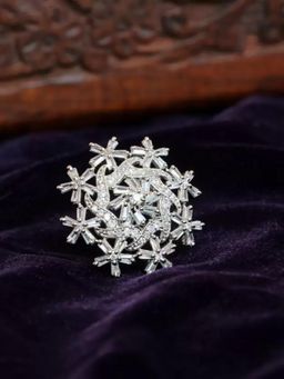 Zoey - Silver Plated White Stone Studded Adjustable Rings For Women