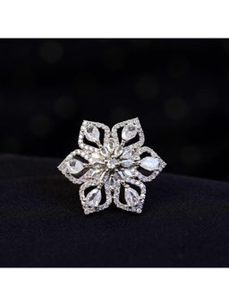 Zoey - Silver Plated White Stone Studded Adjustable Rings For Women