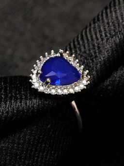 Zoey - Silver Plated Blue Stone Studded Adjustable Rings For Women