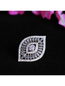Zoey - Silver Plated White Stone Studded Adjustable Rings For Women