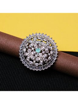 Zoey - Silver Plated White Stone Studded Adjustable Rings For Women