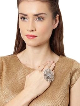 Zoey - White Oxidised Adjustable Rings For Women