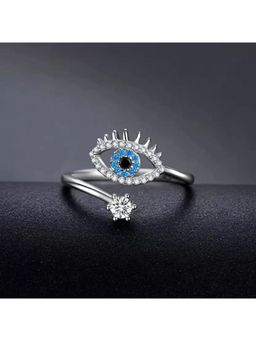 Zoey - Silver Plated Blue Stone Studded Adjustable Rings For Women