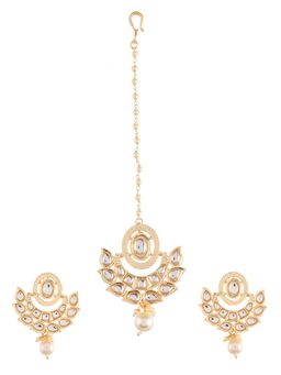 Shoshaa - Gold-Plated Kundan Crescent Shape Maangtikka With Earring (Set of 2)