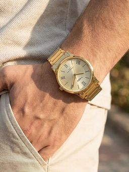 Timex - Classics Stainless Steel Beige Dial Analog Watches for Men-Tw000X106 (Medium)