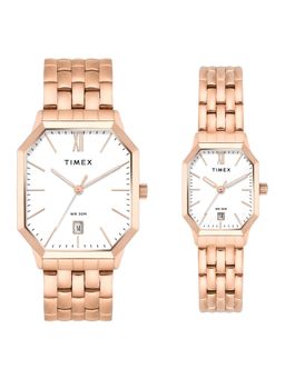 Timex - Trendline Stainless Steel White Dial Analog Couple Watches for Unisex-Tw00Pr355 (Medium)