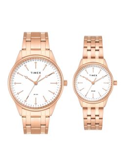Timex - Trendline Stainless Steel White Dial Analog Couple Watches for Unisex-Tw00Pr358 (Medium)