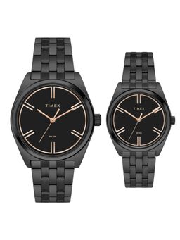 Timex - Trendline Stainless Steel Black Dial Analog Couple Watches for Unisex-Tw00Pr361 (Medium)