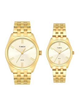 Timex - Trendline Stainless Steel Beige Dial Analog Couple Watches for Unisex-Tw00Pr362 (Medium)
