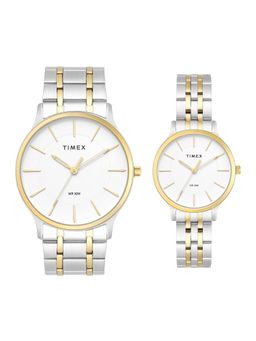 Timex - Trendline Stainless Steel White Dial Analog Couple Watches for Unisex-Tw00Pr363 (Medium)