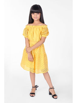 ZIP ZAP ZOOP - Yellow Schiffli Cotton Cutout Dress