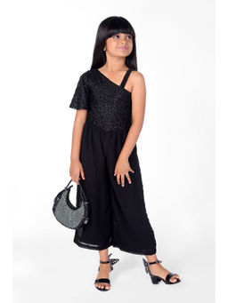 ZIP ZAP ZOOP - Black Shimmer Short One Sided Sleeve Jumpsuits
