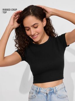 The Souled Store - Solids: Jet Black Women Cropped Tops