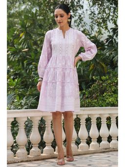 Juniper - Womens Lavender Rayon Floral Printed Short Tiered Dress