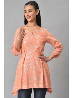 Aurelia - Peach Foil Floral Printed Kurti