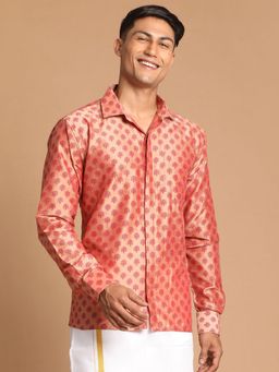 Vastramay - Mens Pink Poly Viscose Ethnic Shirt