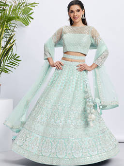 Panchhi - Net Sequins and Thread Embroidery Semi-Stitched Lehenga Choli and Dupatta (Set of 3)