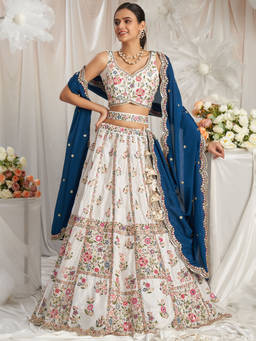 Panchhi - Georgette Moti, Sequins Embroidery Semi-Stitched Bridel Lehenga Choli and Dupatta (Set of 3)