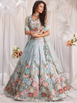 Panchhi - Satin Print and Sequins Embroidery Semi-Stitched Lehenga Choli and Dupatta (Set of 3)
