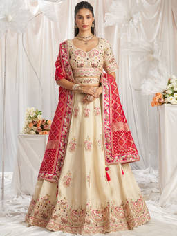 Panchhi - Pink Tissue and Gotapatti Embroidery Semi-Stitched Lehenga Choli and Dupatta (Set of 3)