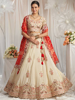 Panchhi - Red Tissue and Gotapatti Embroidery Semi-Stitched Lehenga Choli and Dupatta (Set of 3)