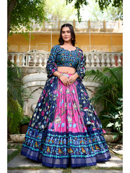 JATRIQQ - Pink Fully Stitched Lehenga with Unstitched Blouse and Dupatta (Set of 3)